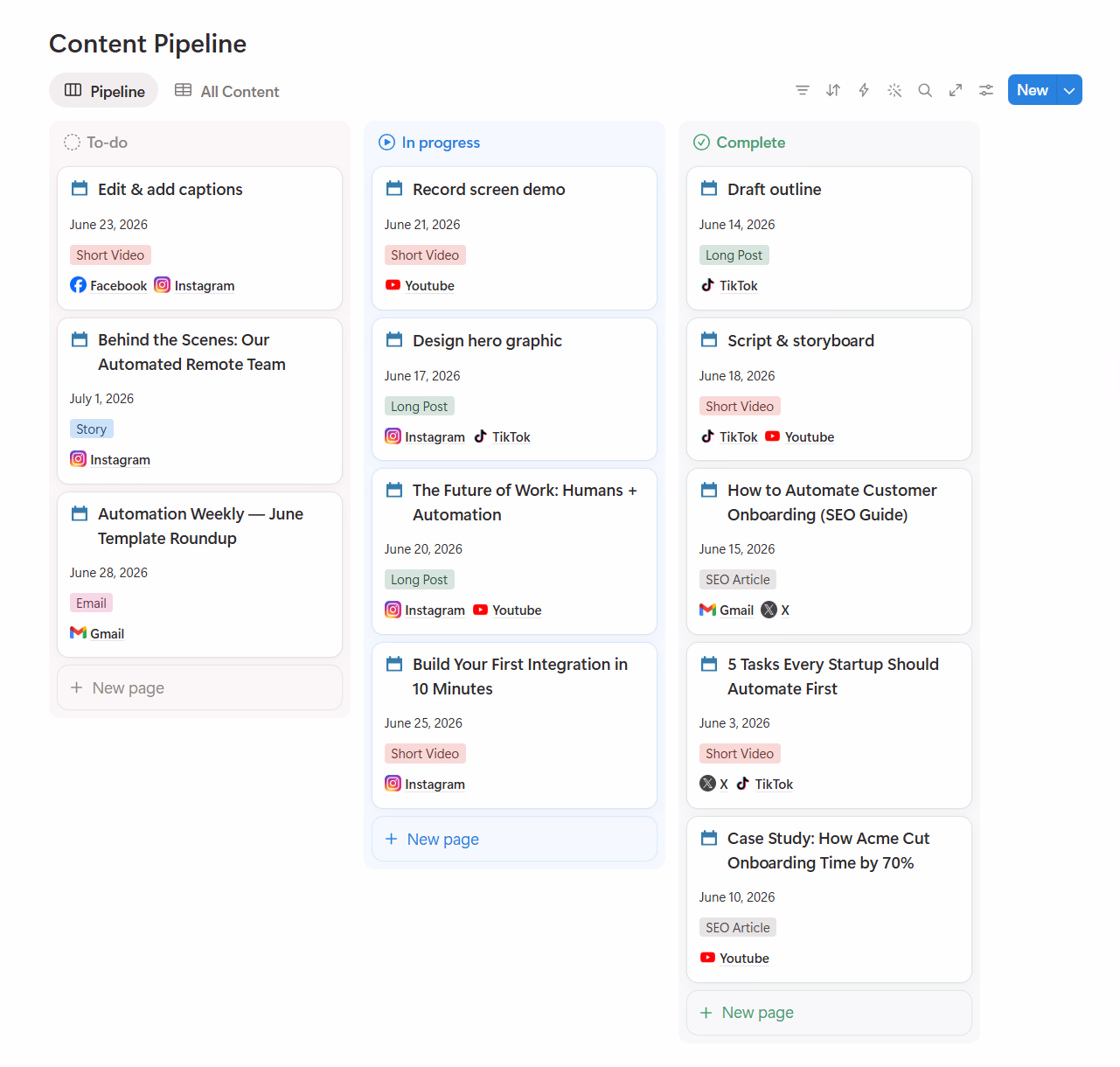Content Plan Pipeline Database - Content Planner