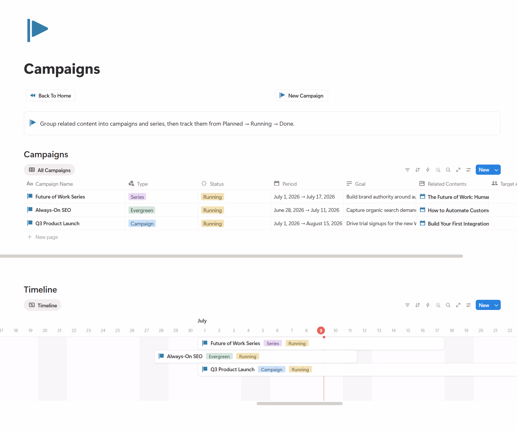 Campaign Timeline Database - Content Planner