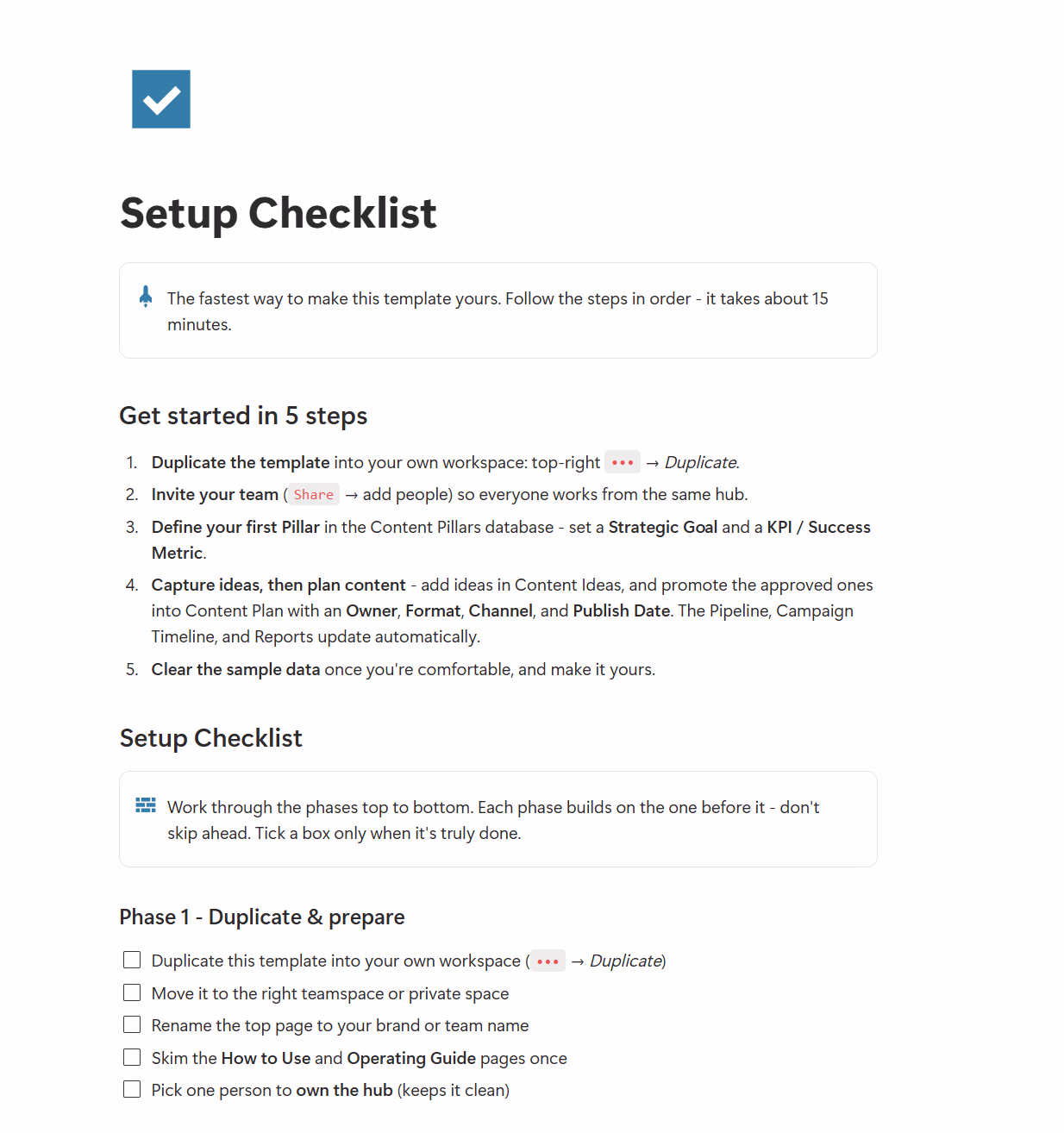 Setup Checklist & Study Case - Content Planner