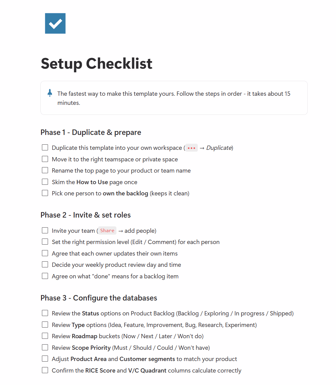 Setup Checklist & Study Case - Product Management
