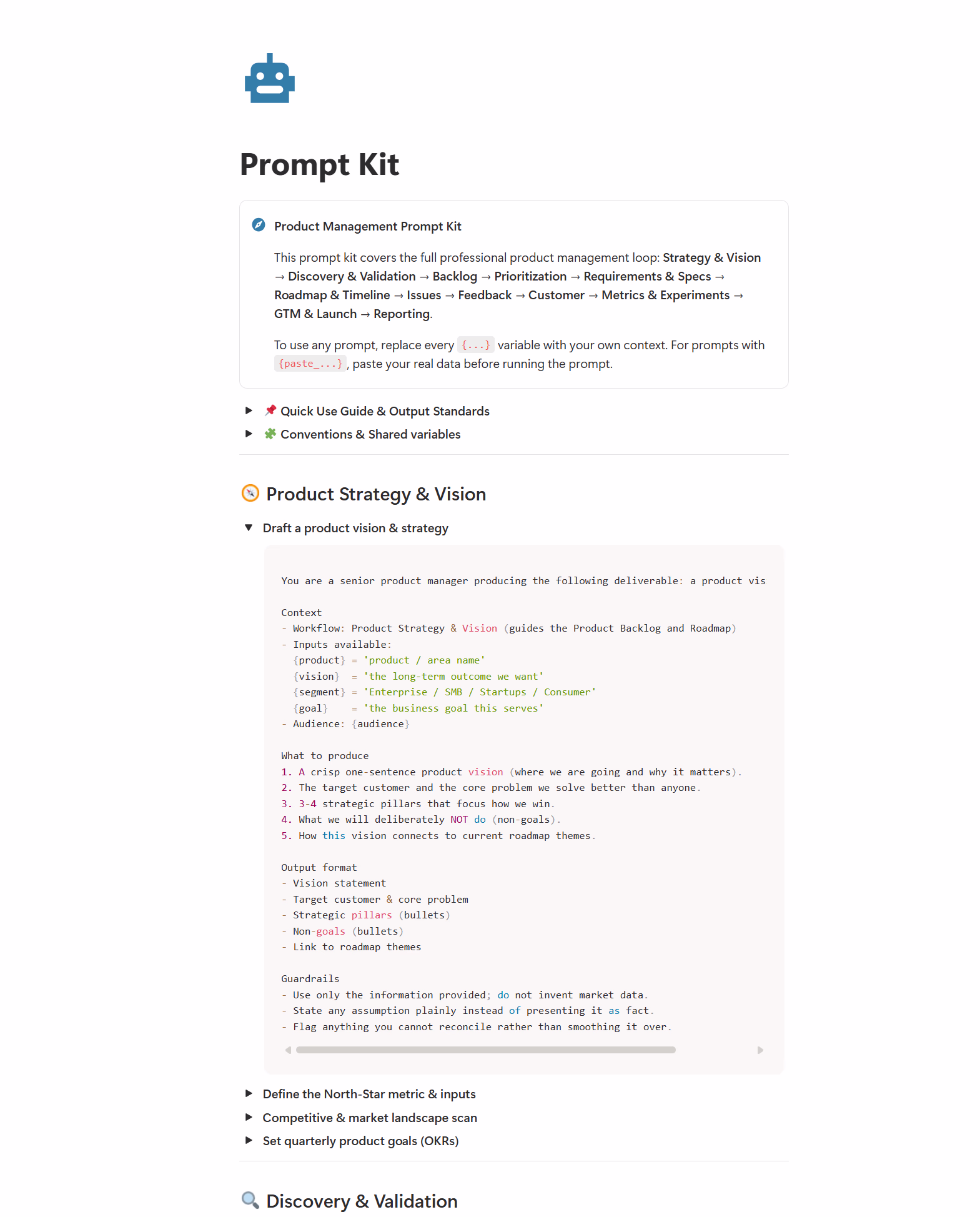 AI Prompt Kit - Product Management