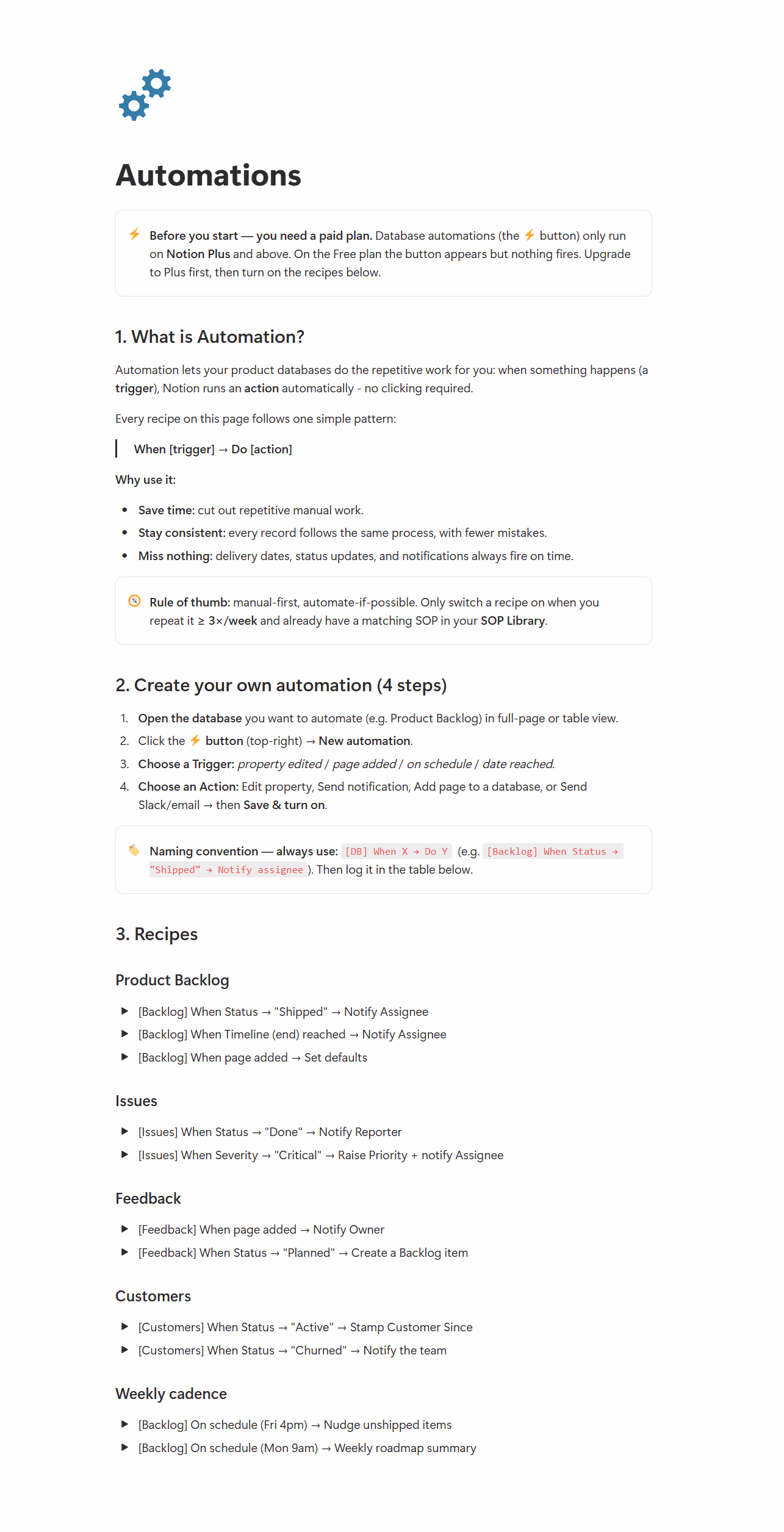 Automations Guide - Product Management