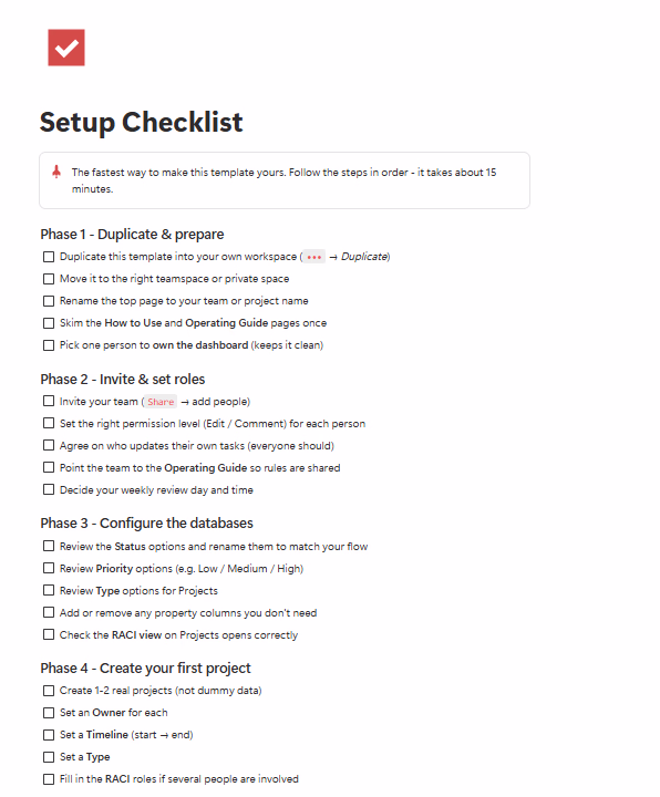 Setup Checklist & Study Case - Project Management