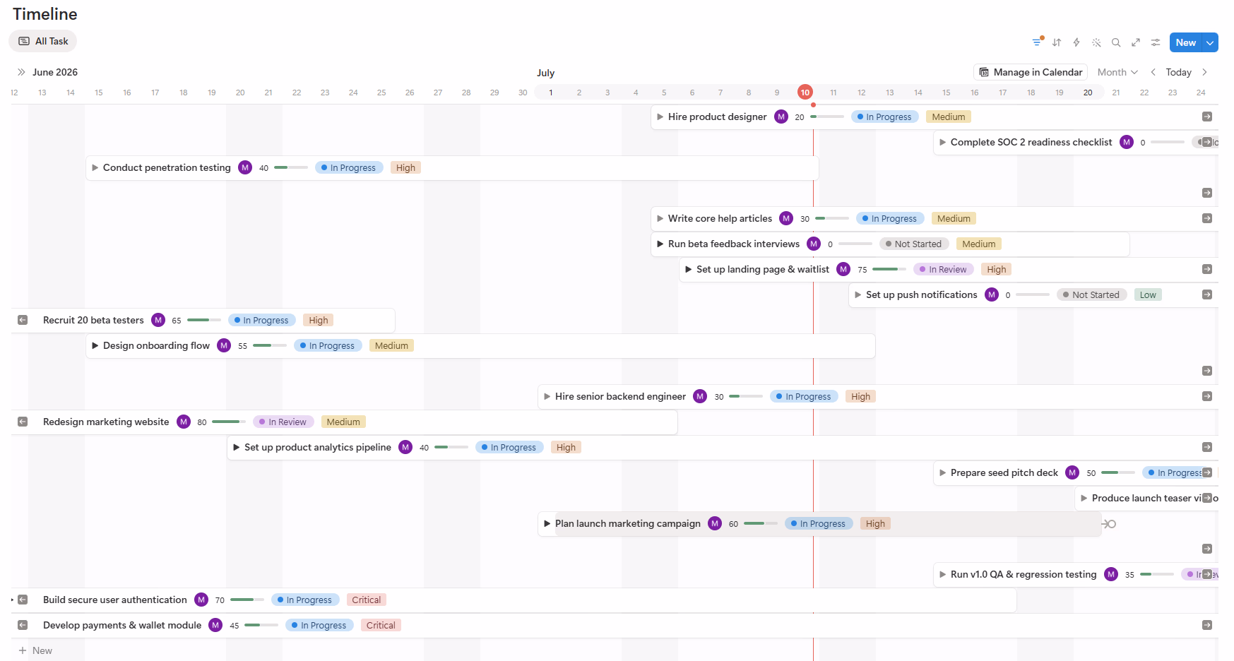 Timeline View - Project Management