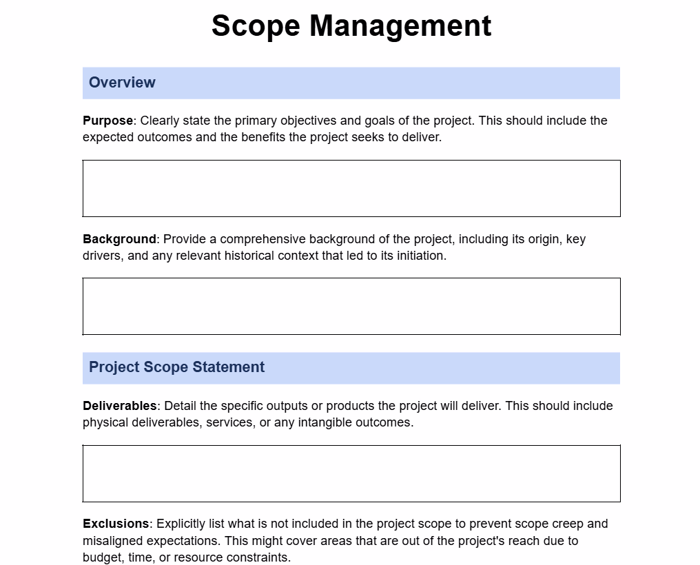 Scope Management Plan preview