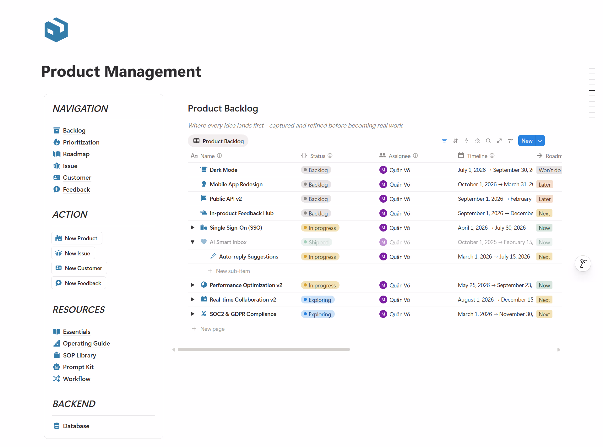 Product Management Notion Workspace